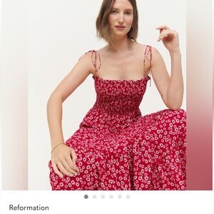Reformation Red Floral midi dress size 0